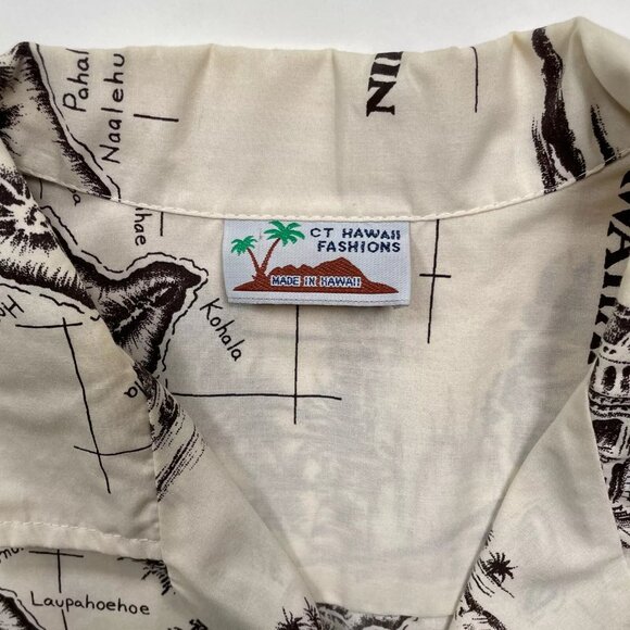 Vintage Hawaiian Shirt / Aloha Shirt ~ Illustrated Map of Hawaiian Islands LARGE - Picture 5 of 6